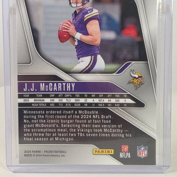 2024 Panini Prizm J.J. McCarthy Rookie Card No. 400 Minnesota Vikings NFL Collec - Picture 8 of 10